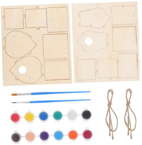 Warmhm 2sets DIY Wooden Birdhouse Kit Craft for Boys and Girls Unfinished Painted Bird House Toy