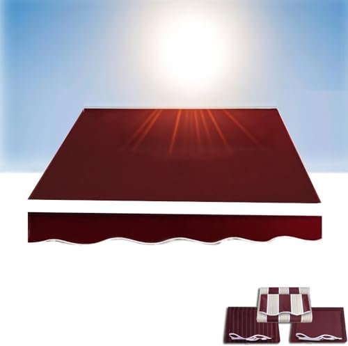 QSPNVFB Markisenstoff Weinrot Markisenbespannung, Einziehbare Markisen Baldachin Tuch 3x2m 4x3m Sonnenschutz Balkonmarkise Ersatzbezug Für Terrasse Außen(Burgundy,4 x 3m (13 x 10ft))