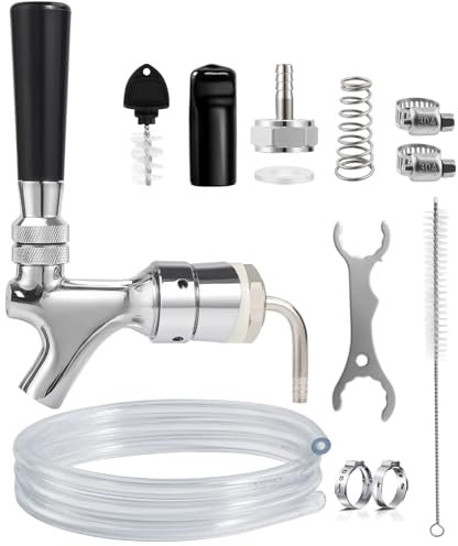 FZCXHONJ Draft Beer Faucet Beer Line Shank Kit Kegerator Parts Beer Tower Dispenser Replacement Set Self-Closing Beer Tap Wrench I.D.3/16” Beer Tubing 1/4”Keg Coupler Barb Cleaning Brush Tap Cover