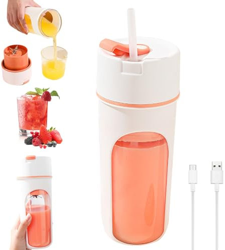 Portable Blender 480ml USB Rechargeable Juicer with 6-Blade for, Shakes, Protein Drinks, Travel Gym Office Mini Blender Cup for Fruit Juice Mixing