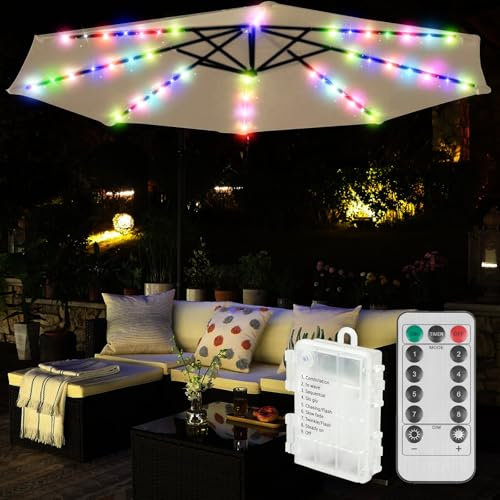 Lumières Solaires De Parapluie, Lumières De Parasol De Patio, 104 Led, 8 Modes, Éclairage De Parasol Solaire Avec Télécommande, Solaire Lampes Pour Parasol, Patio Umbrella String Lights