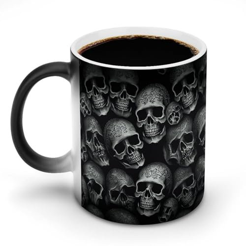 GHEPSDW Black Skull Thermochromic Mug Travel Coffee Ceramic Fun Cup