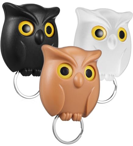 Cabilock 3 Stück Owl Key Holder Magnetisch Dekorativer Wandhaken für Schlüsselorganisation Anzubringen ohne Bohren Praktischer für Eingangsbereich und Wanddeko
