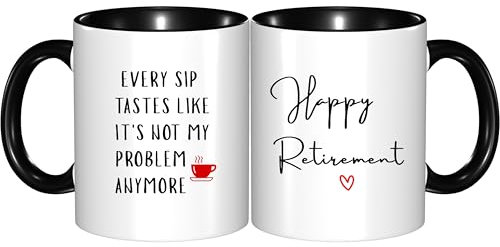 Custom Moments Funny 'Not My Problem Anymore' Retirement Mug – Humorous Farewell Gift for Retiring Men & Women (Colleagues, Boss, Teachers, Friends) (Black)