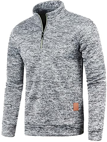 Veste d'hiver en polaire pour homme - Solide - Col zippé - Pull à manches longues - Mode - Haut sweat-shirt - Manteau, gris, M