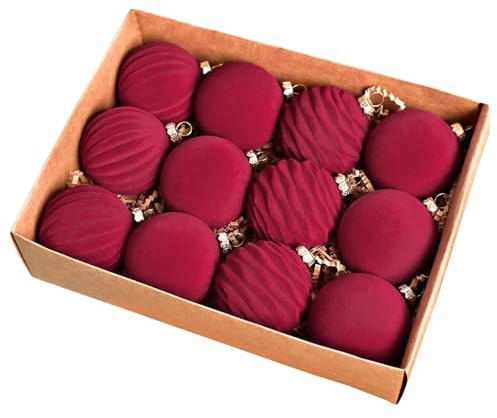 Lpoppcx Bolas Navideñas De Terciopelo para Árbol De Navidad,Bolas Navideñas De Terciopelo De 5.8 Cm para Árbol,12 Piezas Decoración Irrompible para Celebración | Celebración En Salón Exteriores