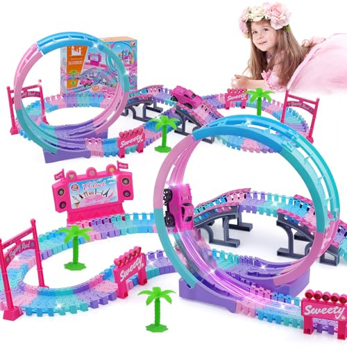 Track Toys Set for 2 Years and Up Girls Princess Car Race Track Toy Gifts | Princess Construction Toys 360° Ferris Wheel Track Toys Kits Present for Toddlers Girls 2-8+Years Old