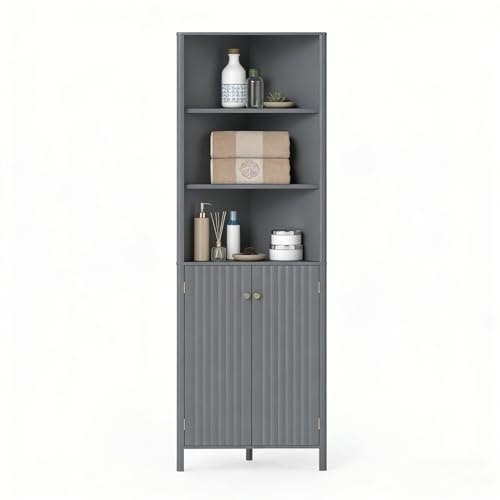 LIFEZEAL Eckschrank Badezimmer, Platzsparender Hochschrank 172,5 cm, Küchenschrank mit verstellbaren Einlegeböden & 5 Fächern, Mehrzweckschrank Badschrank für Badezimmer, Küche, Wohnzimmer (Grau)