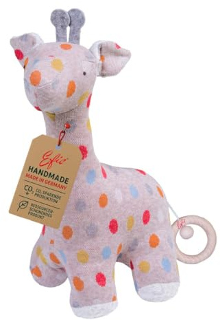 Efie Bio-Spieluhr Giraffe, Handgefertigt in Deutschland, 100% Bio-Baumwolle, Recycelte Füllung, Nachhaltig, Babyspielzeug ab Geburt, ca. 32 cm (Melodie: Weißt du, wieviel Sternlein Stehen)