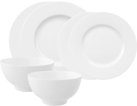 Villeroy & Boch – Royal Basic Set 6 Teilig, Spülmaschinenfest, Mikrowellensicher, Teller und Schalen für 6 Personen, Kombiservice, Tafelgeschirr, Geschirr Set Weiß, Premium Porzellan
