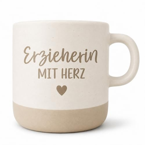 Erzieherin Geschenk Tasse Keramikbecher mit Spruch Herz, Abschiedsgeschenk Erzieherin für Kita Kindergarten Tagesmutter, Becher Kaffee Tee Dankeschön Idee zum Abschied Geburtstag Weihnachten