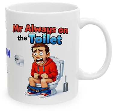 SASSY SIPS Mr Always on the Toilet Funny Novelty Coffee Mug, White Ceramic, Glossy Finish, 11oz, Personalised, Dishwasher Safe Cup, Joke