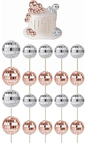 Yeesabella Disco Ball Cupcake Toppers, 70s Retro Cake Decorations With Stick for Dessert, Shiny Mini Ball Picks for Birthday, Theme Party Supplies for Decor Ornament (rose gold)
