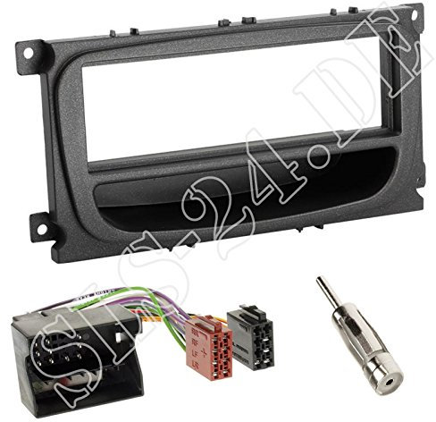 1-DIN Radioblende mit Fach + Quadlock Radio Adapter für Ford Mondeo (BA7) ab 06/2007 / Focus (DA3) 02/2008-11/2010 / S-MAX (WA6) ab 2007 / Galaxy (WA6) ab 2007 / C-MAX (DM2) 01/2007-11/2010