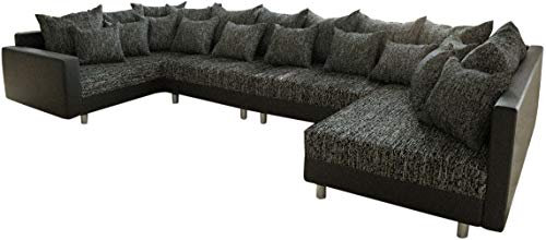 DELIFE Couch Clovis XL Schwarz mit Armlehne Wohnlandschaft Modulsofa
