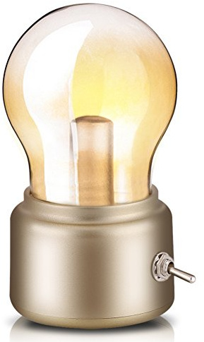 Zerodis Retro Birne Lampe USB wiederaufladbare LED Nachtlicht Mini Nachttisch Schreibtischlampe Energiesparende 0026 elegante für Schlafzimmer Nachttisch Beleuchtung(Gold)