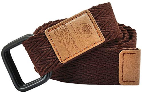 KYEYGWO Leinwand Gürtel für Damen und Herren, Verstellbare Canvas Stoffgürtel mit Doppel D-Ringe Schnalle, Braun(110cm Gesamtlänge)