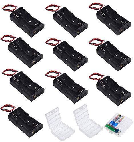HUAZIZ 10PCS 2 x 1,5V AA Support de Batterie, Support Piles AA, AA Battery Holder Box Case + 3Pcs AA Boîte à Piles en Plastique, Batterie Stockage Boite Coffre Support (Transparent)