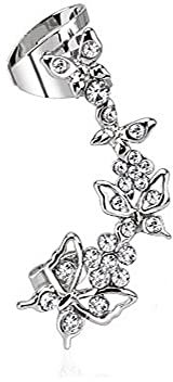 Treuheld® Ear Cuff Ohrstecker mit Schmetterling | 2 Farben [01.] - linkes Ohr - Kristalle: klar