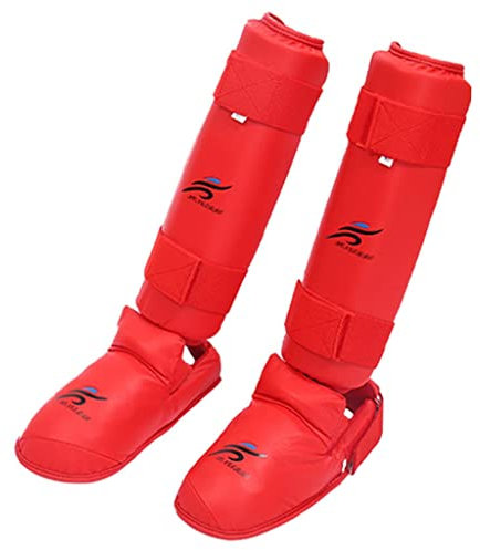Sharplace Protège-Tibias | Jambières MMA pour Le Kickboxing boxeo en tailandia Thai Karaté Arts Martiaux | du Pied d'entraînement et du, Lien Rouge S
