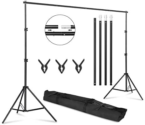 Bonnlo 2 x 3 m Verstellbarer Hintergrund Ständer für Fotografie, Fotohintergrund mit 6 Fischmaul Klemmen, 2 Sandsäcken und Tragetasche, Hintergründe für Fotostudios, Party, Hochzeit