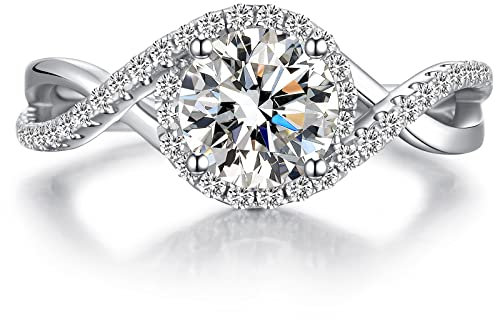 Silber 925 Ring für Damen - Breiter Zirkonia Diamant Ring - Größe 50 Hochzeitsring Verlobungsring Ehering Weißgold