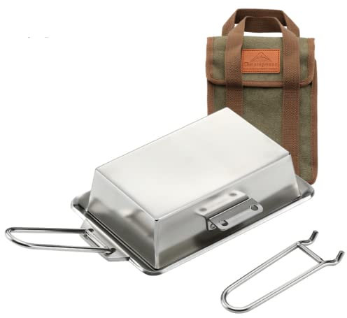 Campingmoon Grillplatte für Camping, Grillen, 304 Edelstahl, DO-21, DO-2117, L 21,6 x B 14,9 x T 0,4 cm, extra dick mit abnehmbarem Griff (Platte mit Abdeckung (DO-2117))