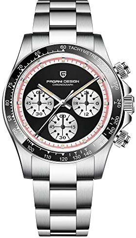 Pagani Design Uhren Herren Elegant Business Sports Quarzwerk Chronograph Armbanduhren Japan VK63 Mit Saphirglas Wasserdicht 100M Analogue Edelstahl (Schwarz)