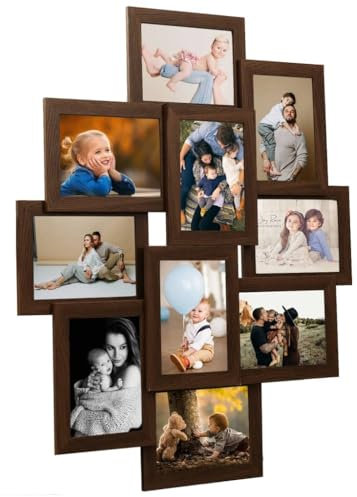 vidaXL Collage Bilderrahmen für 10x(10x15cm) Fotos Fotorahmen Posterrahmen Objektrahmen Bilder Foto Poster Rahmen Bildergalerie Dunkelbraun MDF