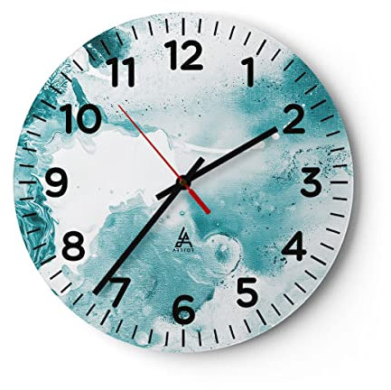 Modern Wanduhr Abstraktion Meer Türkis 40x40cm Rund Groß Wand Uhr Glas Analog Zimmeruhren Küche Büro Wohnzimmer Glasuhr Wall Clock Dekoration Design Wanddekoration Küchenuhr C4AR40x40-4268