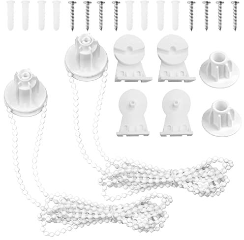2er Set Rollo Halterung Fenster 25mm Rollo Beschläge Ersatzteile Rollo Halterung Klemmträger Halterung Rollo Zubehör mit 3m Perlenkette für Verdunkelungsrollo, Doppelrollo-Zubehörset
