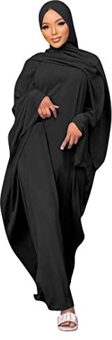Odizli Gebetskleidung für Frauen Abaya Muslim Damen Muslimische Kleider Gebetskleid Langarm Islamische Namaz Elbisesi Jilbab Khimar Kaftan Ramadan Burka Ganzkörper Lang Robe Schwarz Haben Hijab F