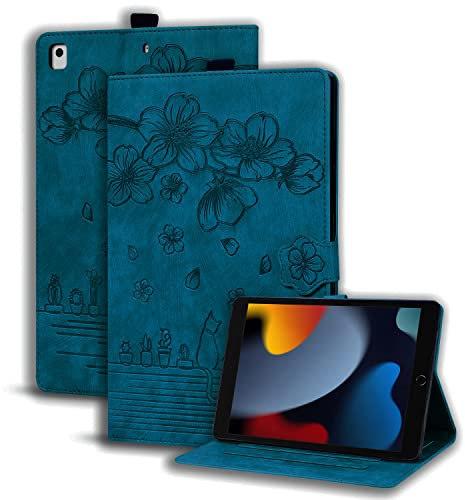 Succtopy Coque pour iPad 10.2 Pouces (Modèle 2021/2020/2019, 9ème/8ème/7ème Génération) Housse Étui de Protection avec Support Fonction, Étui à Rabat avec Porte-Pencil pour iPad 9/8/7 Bleu Royal