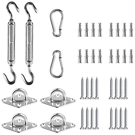 Sonnensegel Befestigungs Set, Sonnensegel Zubehör Montage, 304 Edelstahl Sonnenschirm Hardware Kit für Viereckigen Dreieckigen Sonnensegeln(8-teiliges Set für Viereck + 16st Schrauben)