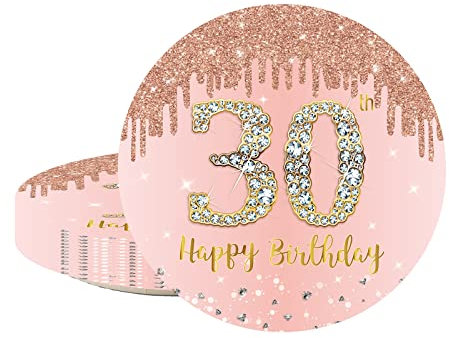 ATBEAMEN 16pcs Rose Gold 30th Birthday Paper Plates 7inch Party Table Decor, Women 7'' Tableware, Happy Tableware Plate for Her, Women, Supplies