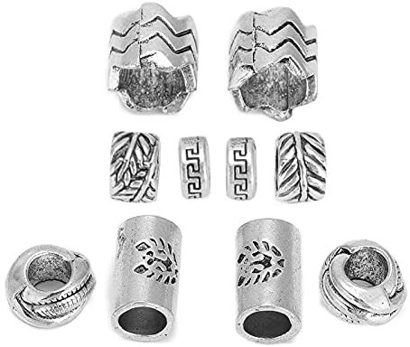 10 Piezas de Cuentas de Barba Vikingas - Colgantes de Tubo de Rastas Antiguas para Decoraciones de Cabello, Barbas de Pelo Trenzado - DIY Juego para Colgante