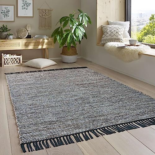 Taracarpet Handwebteppich Borkum Teppich fürs Wohnzimmer, Schlafzimmer und als Küchenteppich geeignet 100% Baumwolle braun 240x340 cm
