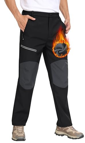 MoFiz Herren Wanderhose Warm Gefüttert Outdoorhose Wasserdicht Skihose Softshellhose Winddicht Arbeitshose für Winter A- Schwarz EU 4XL