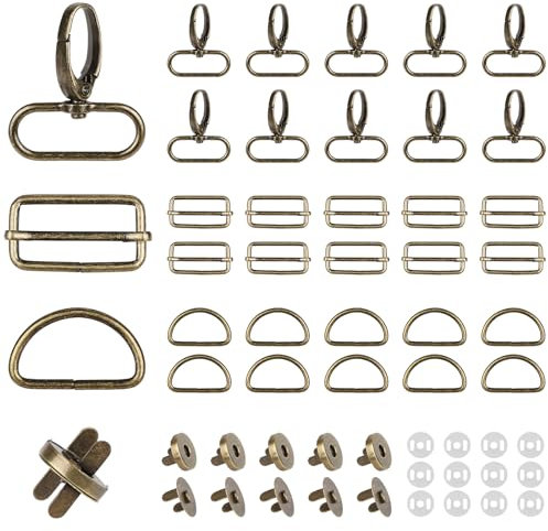 SWAWIS 39 Stück Drehgelenk Karabinerhaken Set, 32mm D-Ringe Schiebeschnallen Magnetknöpfe Drehbare Karabinerhaken, für Taschen Gurt Kostüme Rucksack Hundeleine DIY Hardware-Zubehör(Bronze)