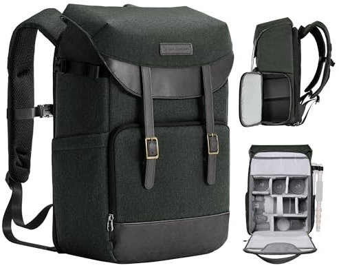K&F Concept Sac à dos pour appareil photo Rolltop 20 L Sac à dos photo en tissu robuste et imperméable pour appareil photo reflex et ordinateur portable de 15,6