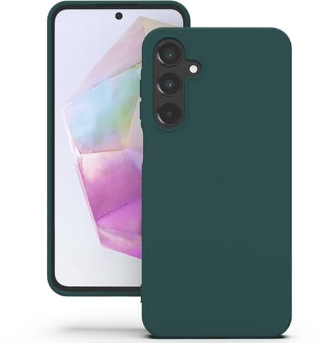 YATWIN Silicone Case for Samsung Galaxy A35 5G, Soft-Touch, Shockproof, DustProof, Antiskid Full Body Armour Phone Cover for Samsung Galaxy A35 5G - Dark Green