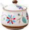 KKGUD Bonito azucarero pintado a mano, tarro de condimentos, olla de condimentos de cerámica para decoración de restaurante y cocina, patrón floral rojo, 320 ml
