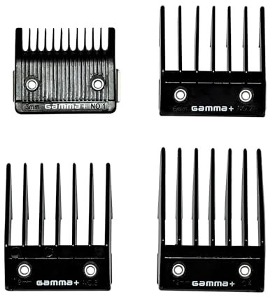 GAMMA+ Set mit 4 universellen Kämmen für Haarschneidemaschinen, 4 Größen von 3 bis 12 mm, Farbe Schwarz, kompatibel mit Clipper Gamma+, Stylecraft und anderen Marken