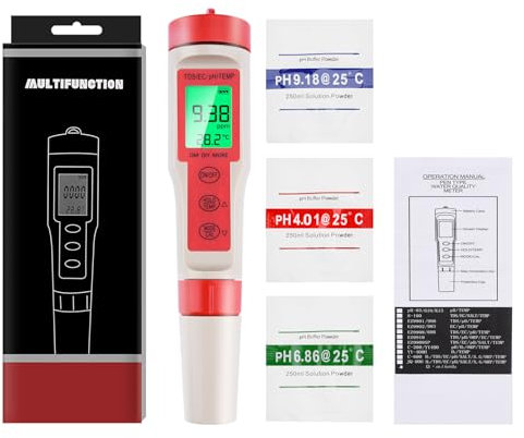 Aideepen 4 in 1 PH Messgerät, pH Wert Messgerät mit Hintergrundbeleuchtung, Digital PH/EC/TDS Messgerät für Wasser, Aquarium, Teich, Pool