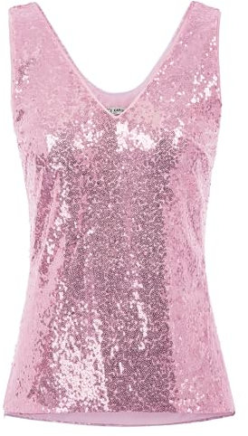 Débardeur Gilet sans Manches à Sequins et col en V Sexy pour Club Soiree Danse Veste a Paillette Col en V Rose à Sequins Unique XL
