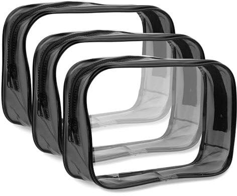 3 Stück Kosmetiktasche Transparent, Kulturbeutel Klein, Kulturbeutel Transparent, PVC Wasserdicht Kosmetiktasche, 20 x 13.5 x 6cm Reise Make-up Tasche,Wasserdicht, Leicht, Kleine Make up Tasche(Black)