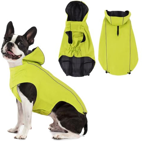 Vejaoo Regenmantel Hund Wasserdicht, Reflektierend Regenjacke mit Kapuze für Hund, Verstellbare Winddicht Regenjacken für Kleine Mittelgroße Groß Hunde Spaziergäng XZ015(Grün,S)