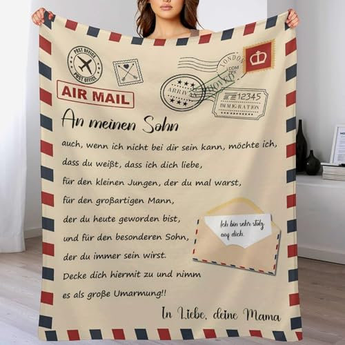 Kuscheldecke Flauschig Geschenk für Sohn Decke An Meinen Sohn von Mama Wohndecke Schlafdecke Flanelldecke Bettdecke Sofadecke Reisedecke 150 x 200 cm