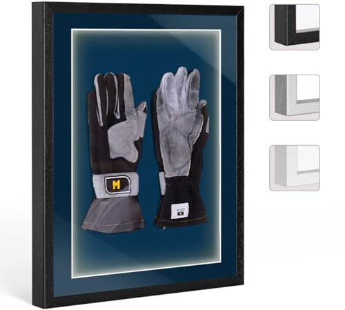 Bildershop-24 Objektrahmen Trikotrahmen aus Massivholz beleuchtet für Objekte bis 25mm VARIO46 3D inkl. LED-Leiste und Passepartout 18x24cm Schwarz matt (lackiert)
