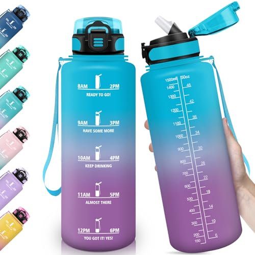 HoneyHolly Gourde, 1500ML & Étanches, Gourde Sport, Marqueur de Temps de Motivation, Gourde Paille, Échelle de mesure, Bouteille d'eau, Gourdes pour Sport, Camping, Randonnée, Yoga